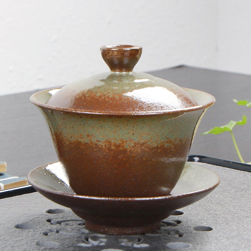 Retro te terrin kinesisk lertøj sancai te skål te sæt fambe brænde keramisk kop kop og underkop sæt: C 3.8 tommer