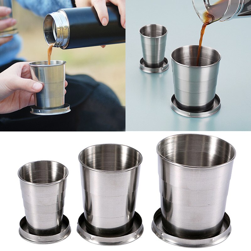 Nieuw 1 Pcs Rvs Intrekbare Cups Outdoor Reizen Folding Inklapbare Cup Telescopische