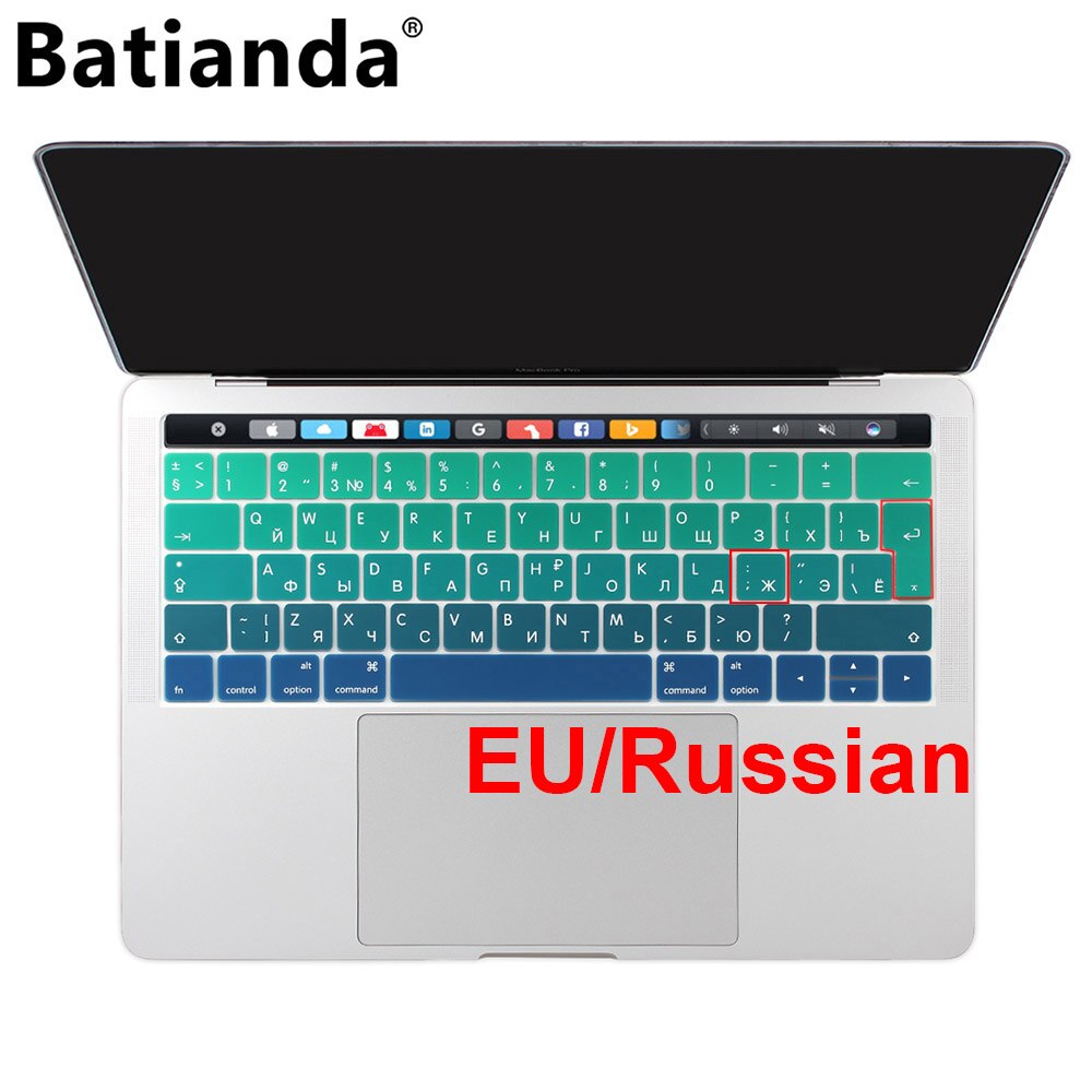 EU Russische Kleurrijke Gradiënt Zachte Silicone Toetsenbord Cover Skin voor Macbook Pro 13 15 inch Touch Bar a1706 A1707