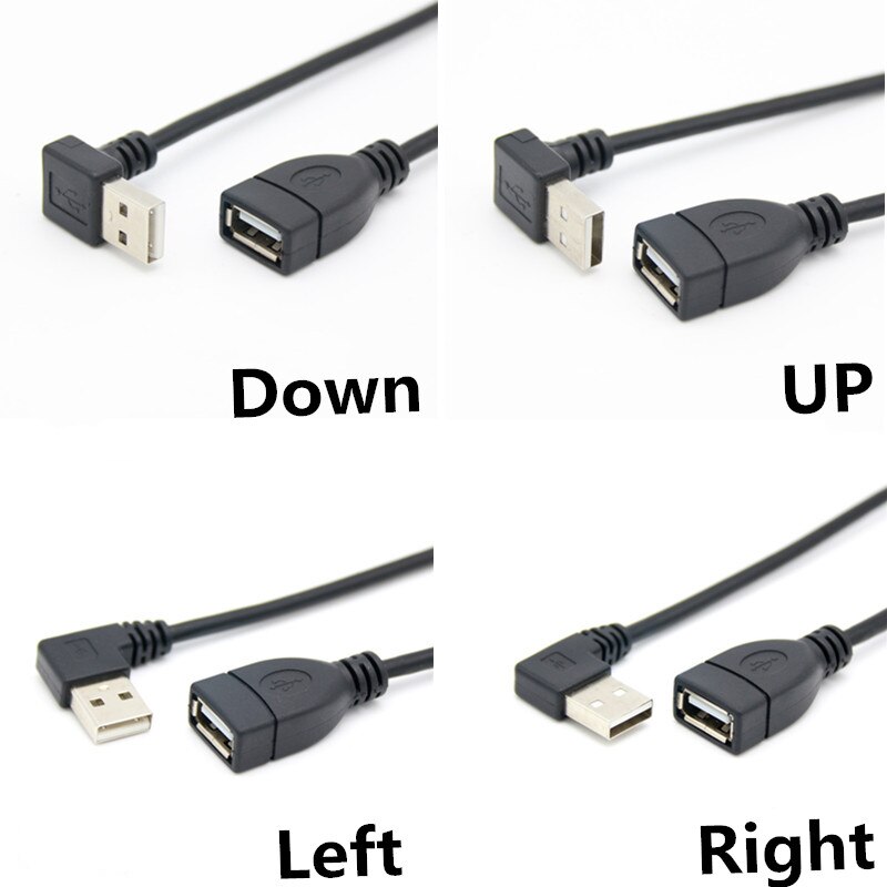 10Cm 20Cm Usb 2.0 A Man-vrouw 90 Angled Extension Adapter Kabel USB2.0 Man-vrouw Rechts links Down Up Zwarte Kabel Cord