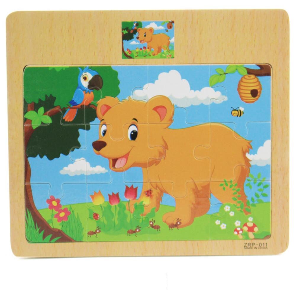 15x17cm Formato Animali di Legno E Auto Puzzl Puzzle Bordo di Giocattoli Per Bambini di Educazione Precoce Interessante Puzzle Di Legno Del Giocattolo: bear