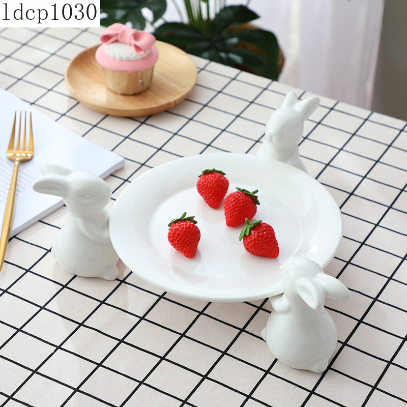 Bandeja de cerámica blanca para Conejo, soporte para dulces, pastel de cumpleaños, boda, mesa de postre, té y postre, placa de exhibición