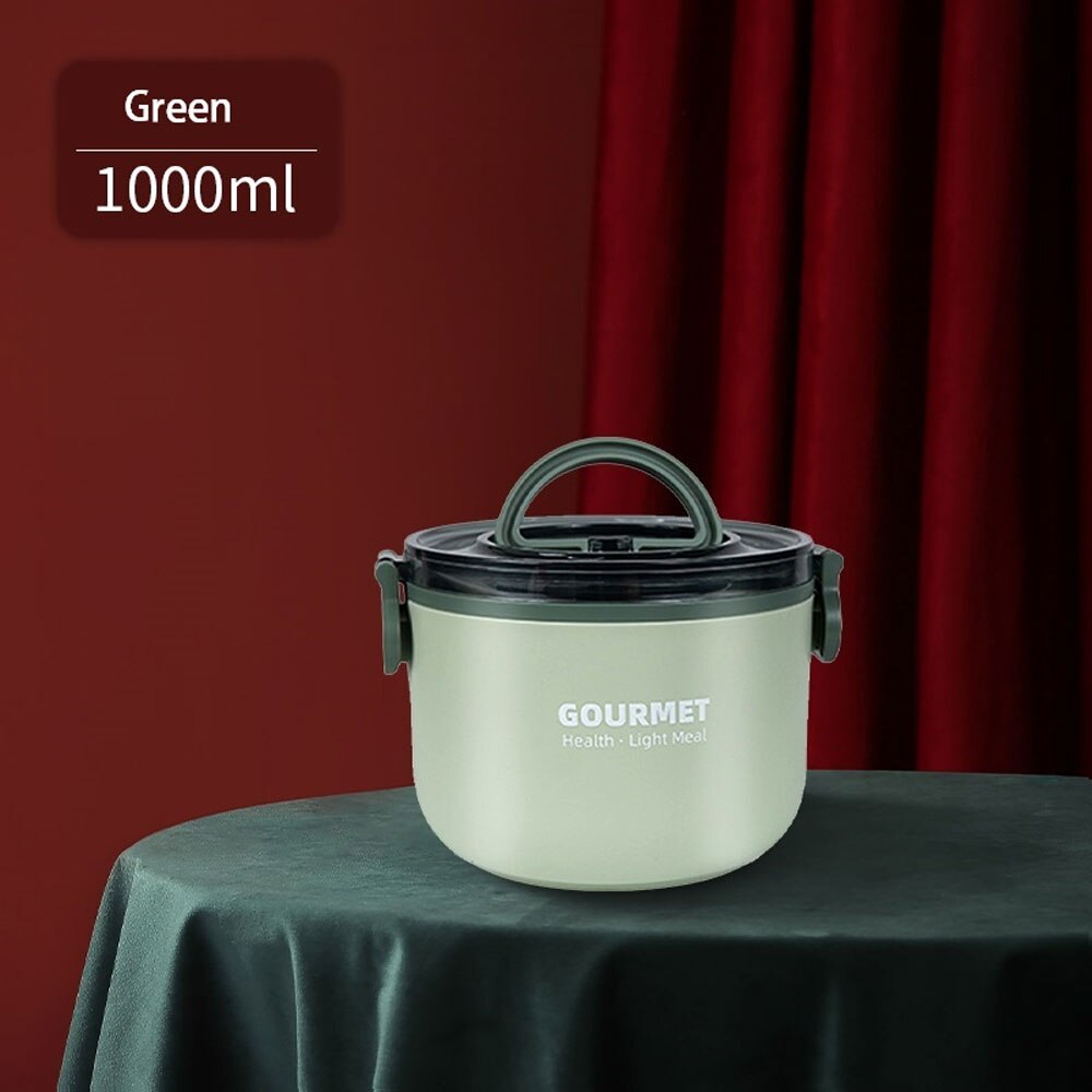 Lunch Box Bento Food Container Thermos Conservation Children's Warmer Meal Prep Stainless Steel Student Leak Proof Portable: Green-1-layer