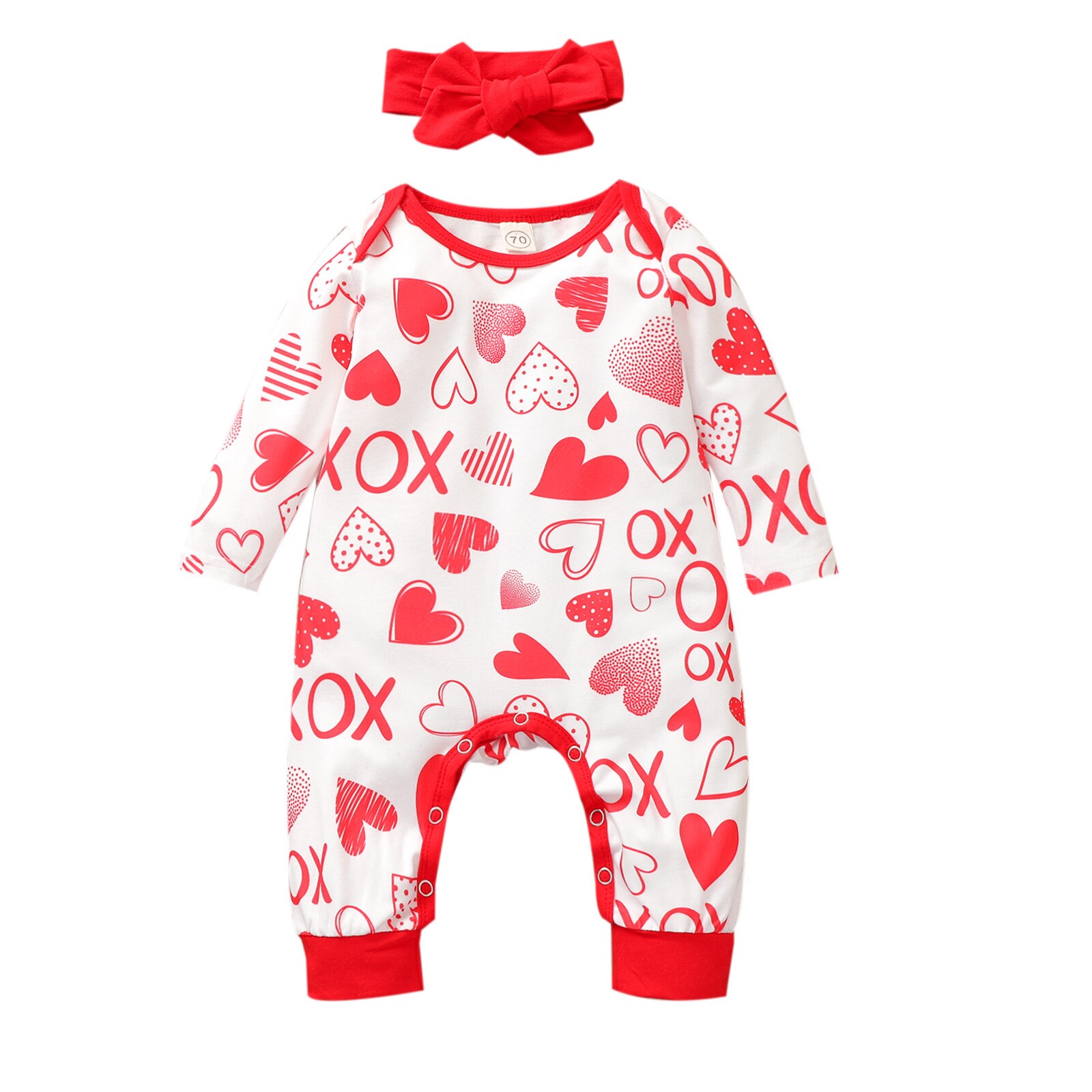 Valentijnsdag Baby Baby Meisjes Jongens 0-24 M Rompertjes Brief Print Lange Mouwen Knop Lente Jumpsuits