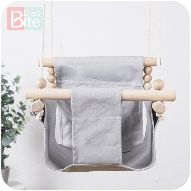 Baby Canvas Schommel Stoel Opknoping Hout Kinderen Kleuterschool Speelgoed Buiten Indoor Kleine Mand Beige Swingende Schommelstoel Baby Speelgoed: Grey