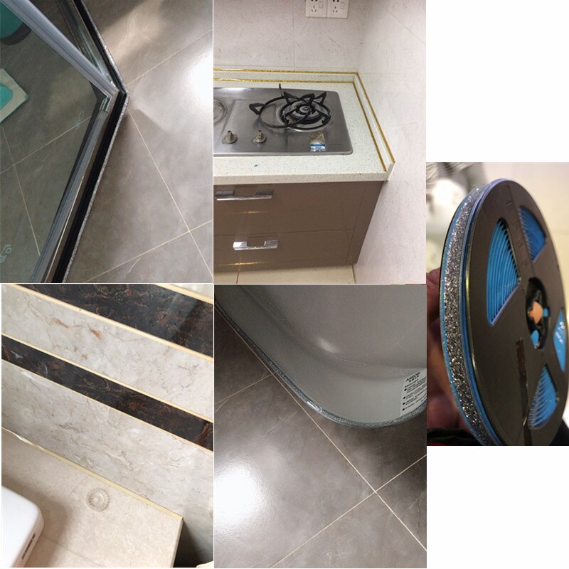 Tiras autoadhesivas para bordes de cocina, cinta impermeable para huecos de fregadero, pegatinas de inodoro, línea de borde dorado, tira de decoración de pared de yeso, 6 M