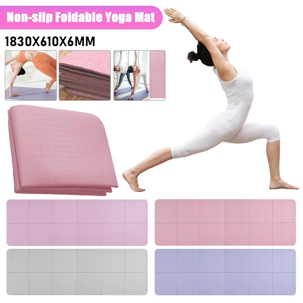 Sammenleggbar yogamatte dobbeltsidig støtdempende treningspute sklisikker yoga pilatesmatte hjemme kroppsbyggingsutstyr