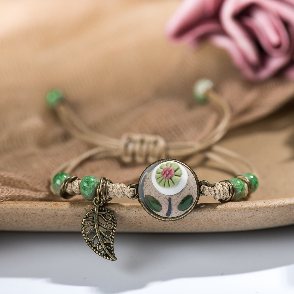 Forest Series Plant hand-kneaded Ceramic Adjustable DIY Bracelet For Women Jewelry #CZ501