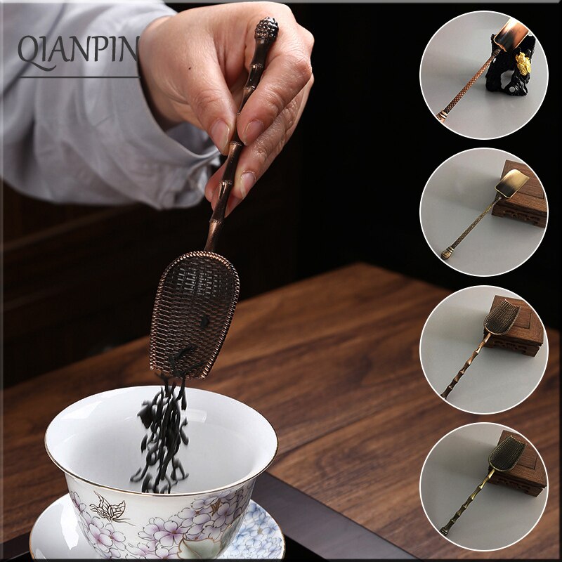 Chinese Stijl Schop Vorm Thee Lepels Retro Thee Accessoires Koperen Suiker Zout Koffie Lepels Voor Keuken Kongfu Thee Tools Gadgets