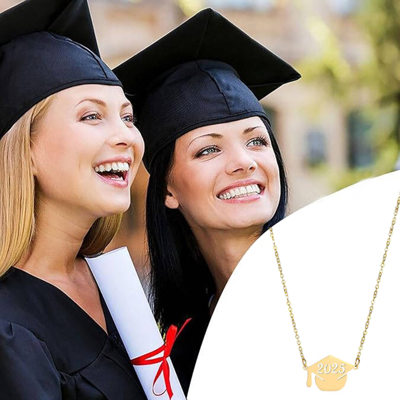 Classe del 2025 Collana per laureati Gioielli Collane con ciondolo cappello da laurea in acciaio inossidabile placcato oro argento con regali di carte