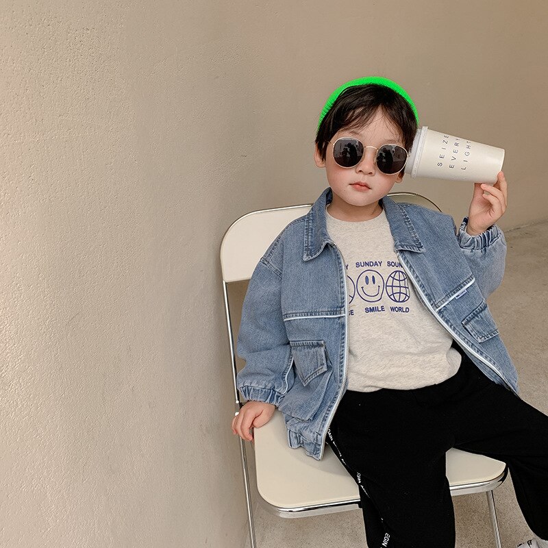 Zipper Jean Jacket Spring Autumn Coat Outerwear Top Children Clothes Kids Costume Teenage School Boy Clothing