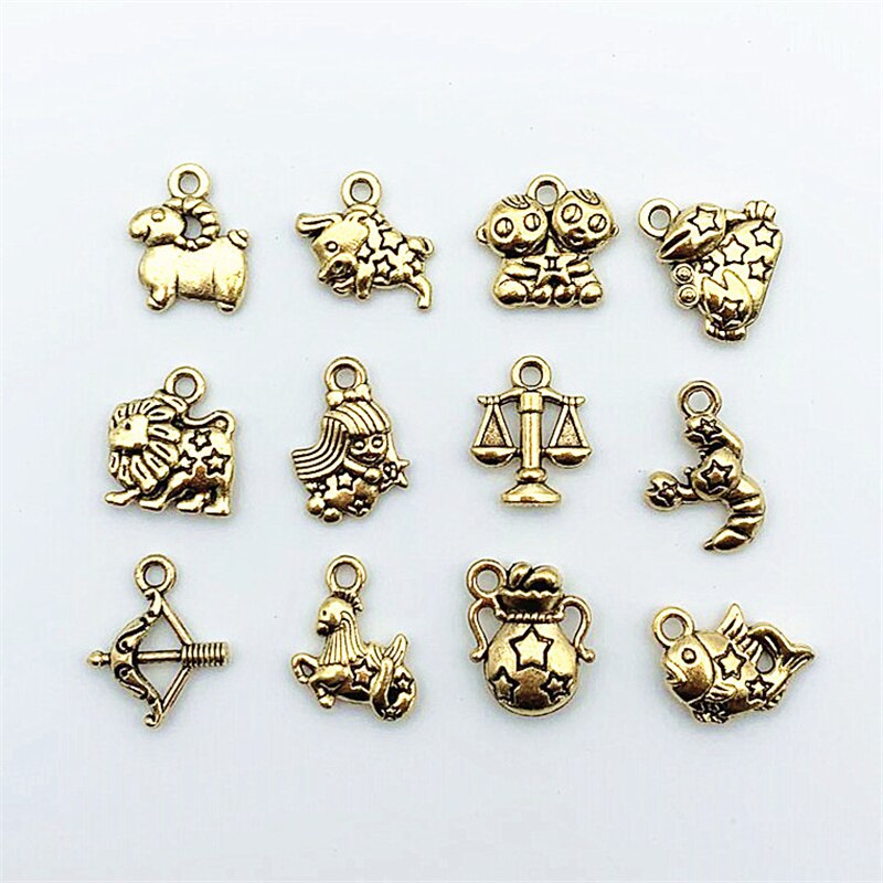 12 stück gemischtfarbige sternzeichen-anhänger aus zinklegierung mit tibetischen motiven, Ideal zum basteln von armbändern und halsketten.