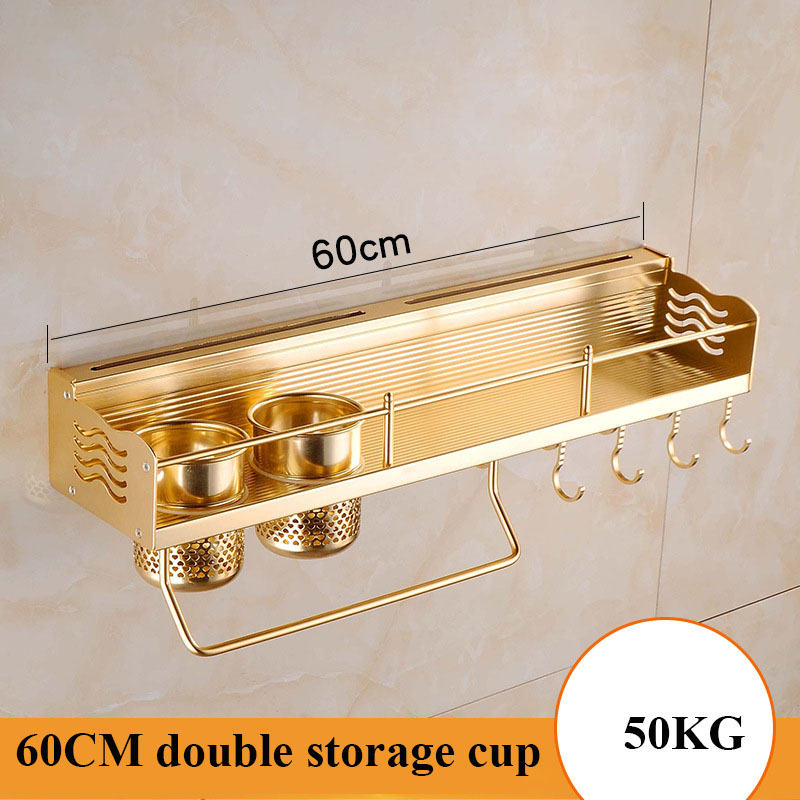 Wall Mounted Pot Pan Rack Multifunctional Kitchen Bookshelf Bottle Rack Cutlery Blocks Hanger Hooks Organizers Space Aluminum