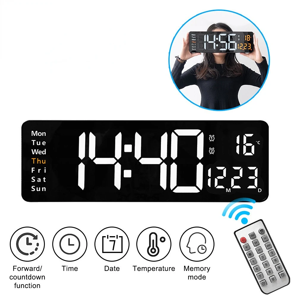 Xiaomi grande horloge murale électronique télécommande température Date mise hors tension mémoire horloge de Table murale double alarmes LED numérique