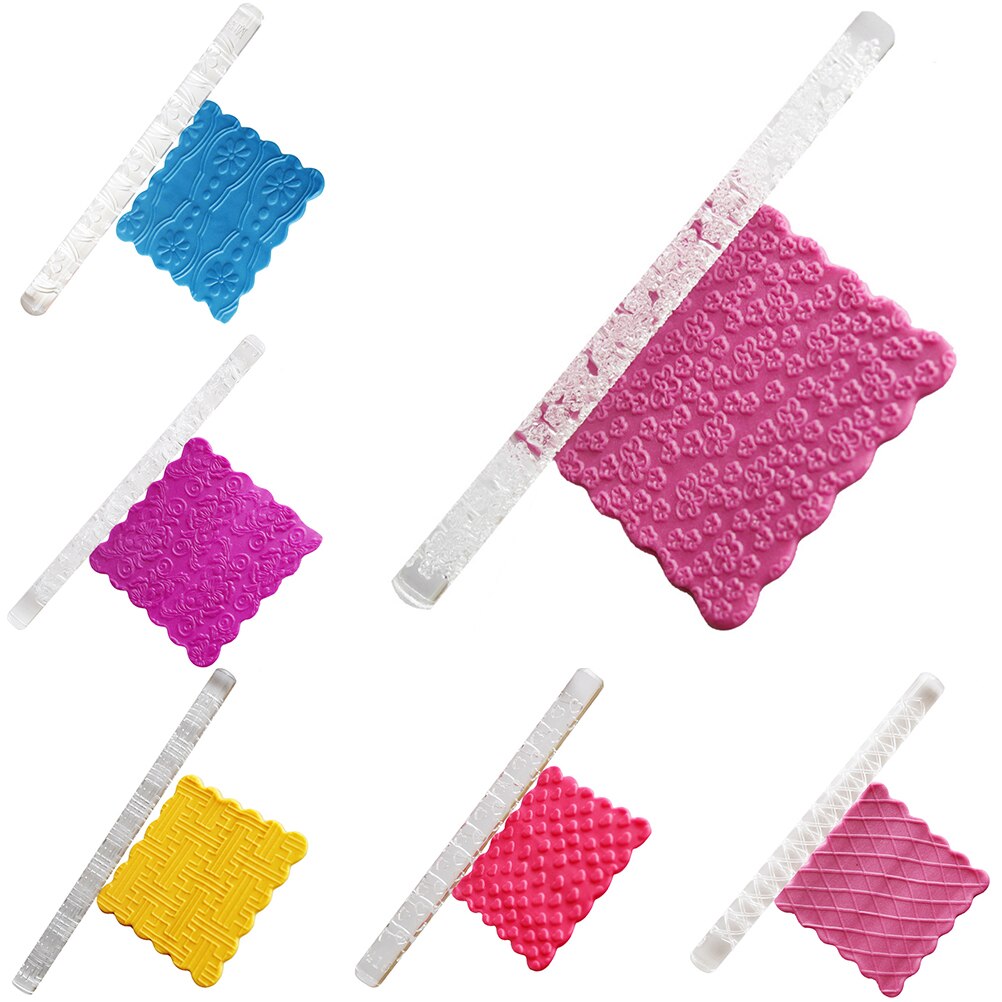 Não-stick ToolsDecorating Texturizados Embossing Pino do rolo Fondant Rolo Bolo Bakeware Pastelaria Ferramentas Copo Pino do rolo Superior