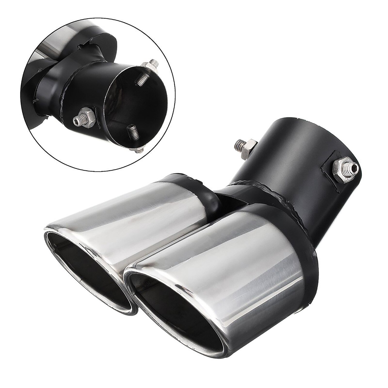 Universal Silver Stainless Steel Chrome Curved Dual-Outlet Exhaust Trim Tips Muffler Pipe Chrome Tail Dual Outlet Muffler