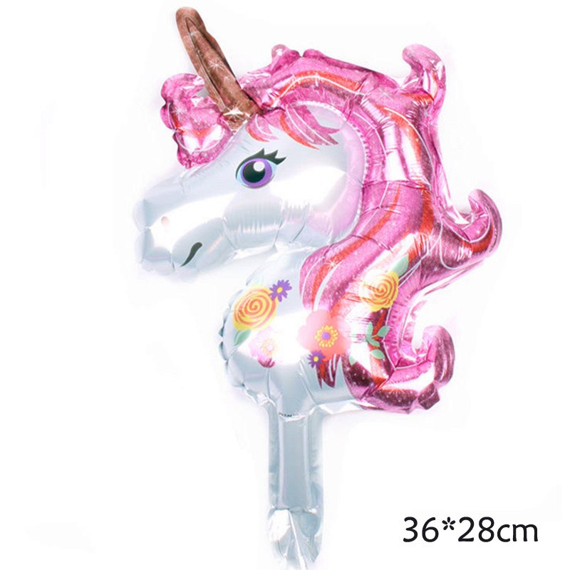 3D dessin animé en aluminium rose licorne feuille ballon enfants fête d'anniversaire décoration ballon bébé douche fournitures garçon fille jouet: 44x33cm pink