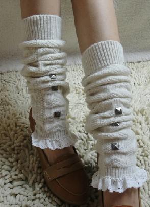 Cotton Leg Warmers Lace Closure White Sweet Lolita Girls Boots Socks Rivet Elements: white