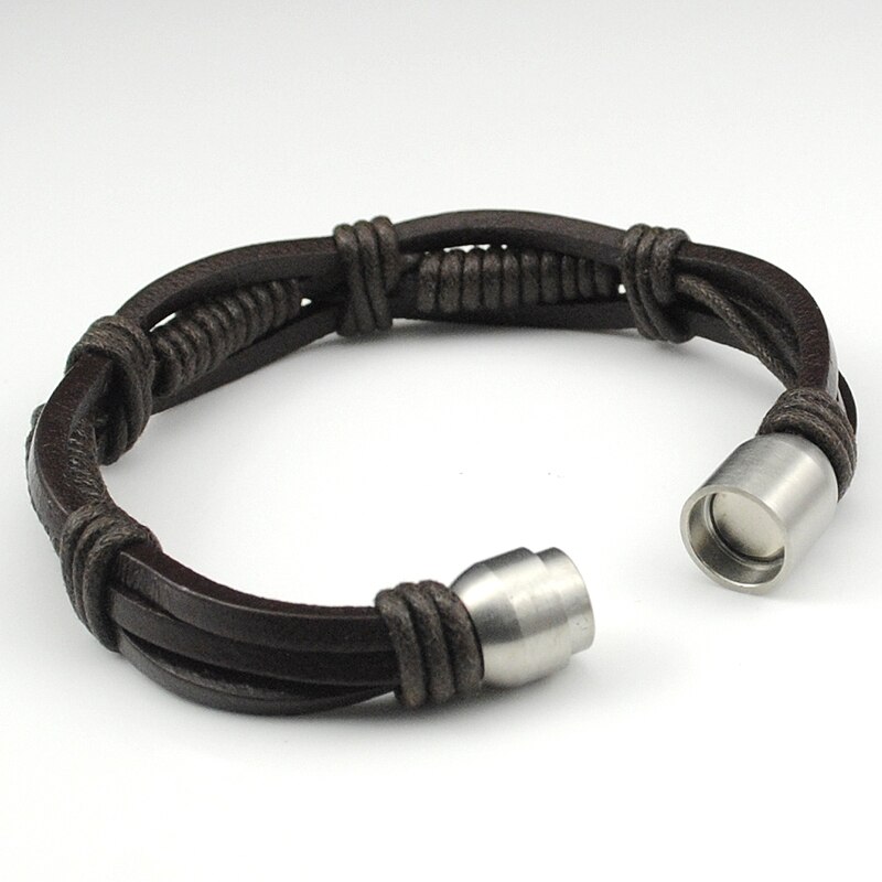 AMUMIU-Bracelet en cuir pour hommes | Fermoir en acier inoxydable, chaîne en corde, bijoux faits à la main, HZB010