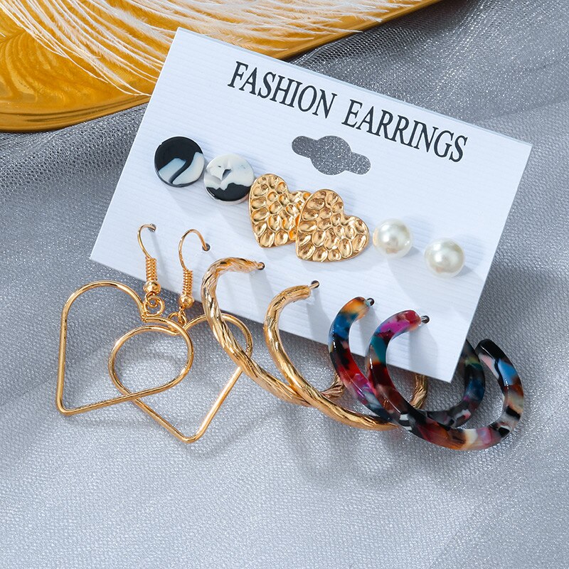 Statement Korean Acrylic Earrings Set Summer Geometric Pearl Tassel Acetate Earrings for Women Vintage Jewelry: Cold 238