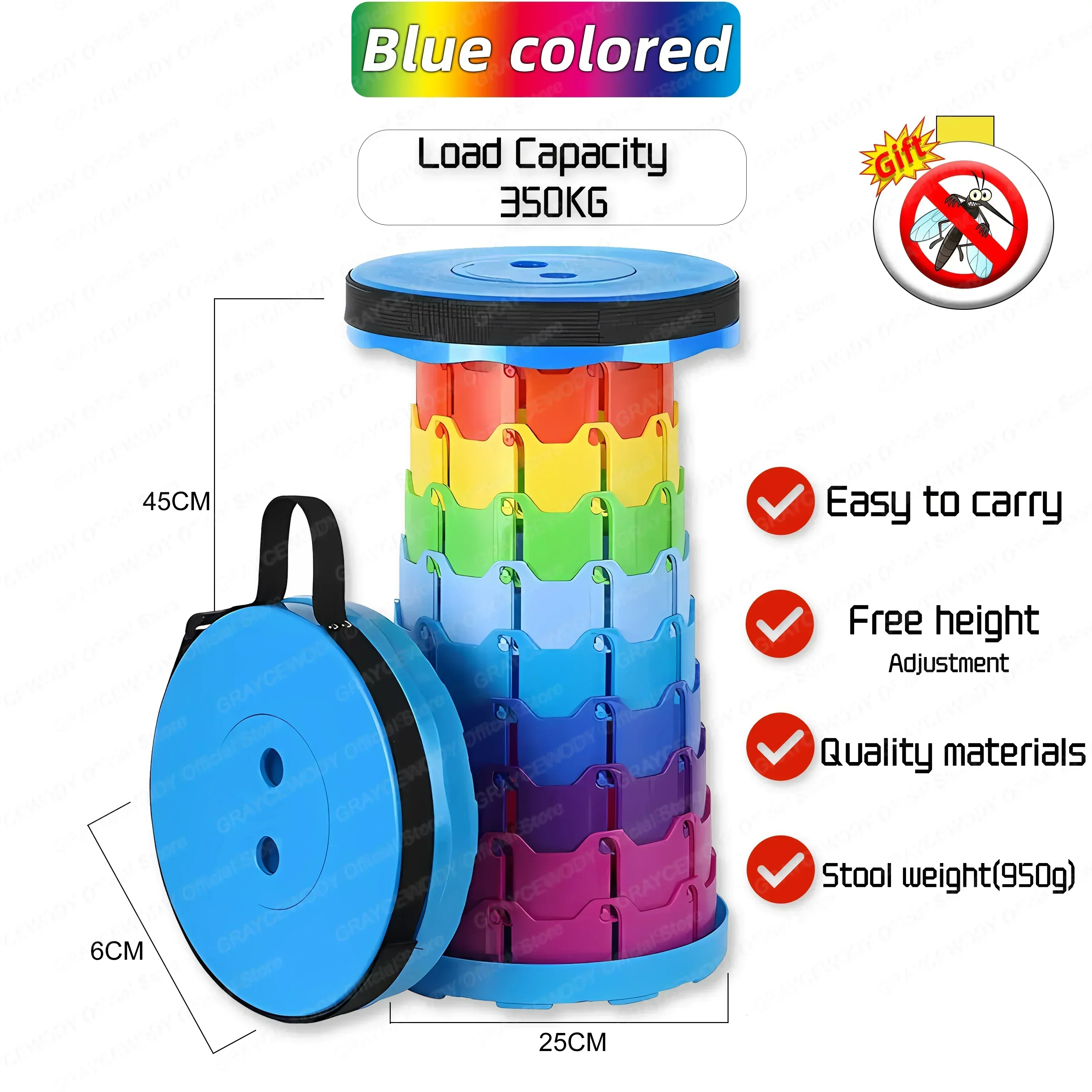 Portable Round Folding Chair Accordion Chair Height Adjustment Simple Tool Elephant Swing Playground Queue Chair: Buff