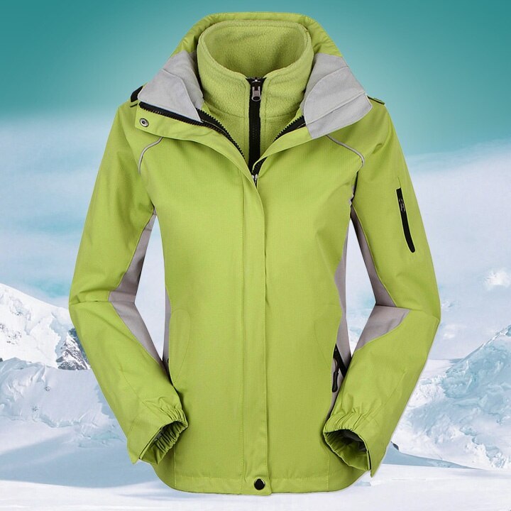 Veste de neige 2 en 1 pour femme, manteau imperméable, coupe-vent, pour l'extérieur, escalade, randonnée, hiver: green / S