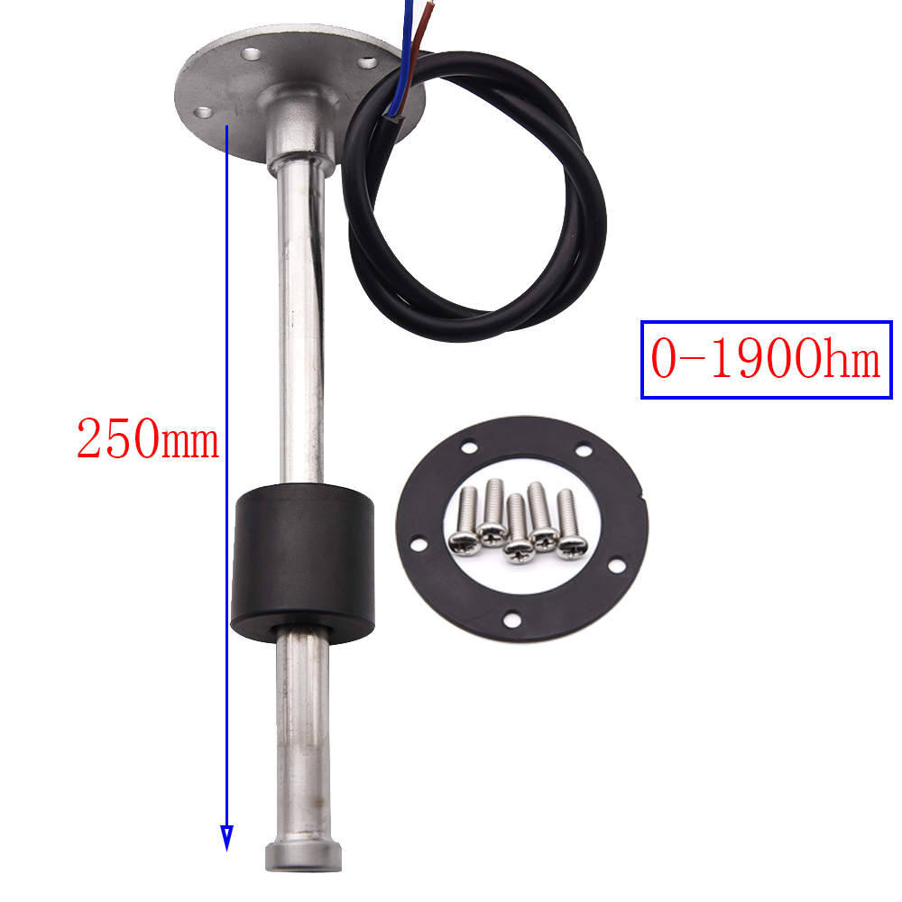 0-190Ohm Fuel Level Sensor 100MM 125MM 150MM 200MM 250MM 400MM Oil Liquid Tank Fuel Sending Unit Water Level Sensor For Gauge: 250MM