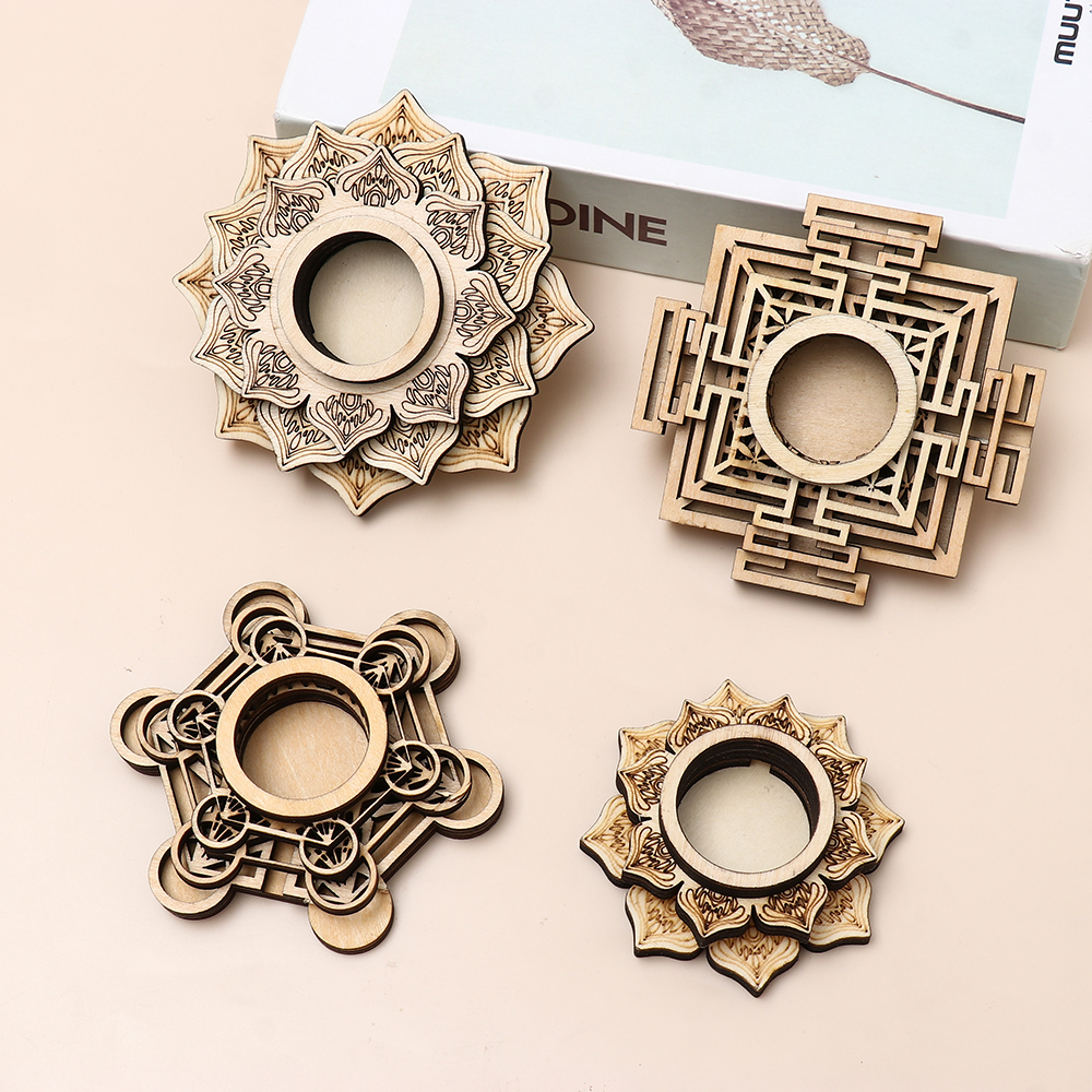Soporte de madera con patrón de loto para manualidades, Base de bola de cristal para tallado de piedra, decoración de meditación, adorno de escritorio