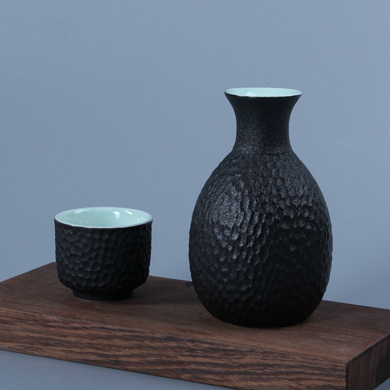 Sahi ensemble de 4 tasses à vin en céramique | Glaçage flocon de neige en nid d'abeille, Art saké japonais Flagon Stoup carafe Saka Home Bar