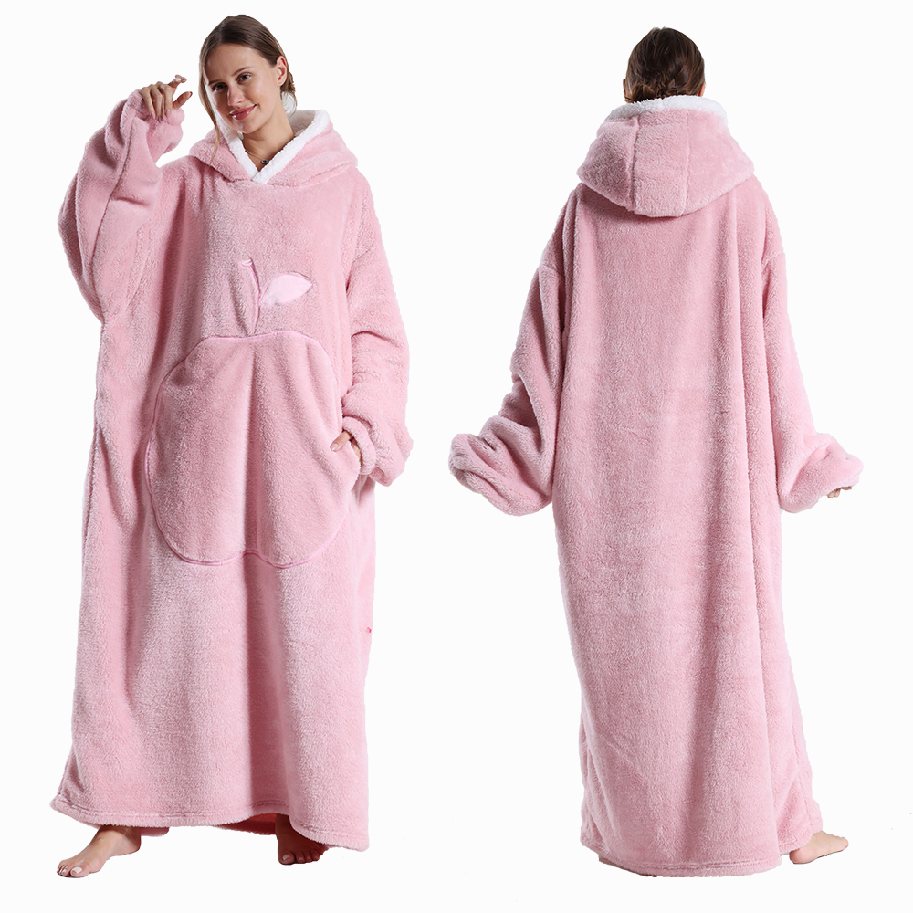 Nuevas mantas extra largas para usar, manta con capucha de franela de invierno con mangas completas, manta suave y acogedora para hombres y mujeres, manta cálida para TV para adultos: Rosa