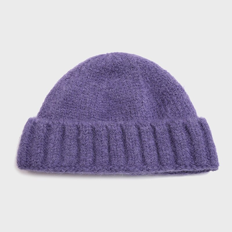Unisex Ribbed Knitted Cuffed Short Melon Cap Solid Color Melon hat Skullcap Baggy Retro Ski Fisherman Docker Beanie Hat Slouchy: Purple