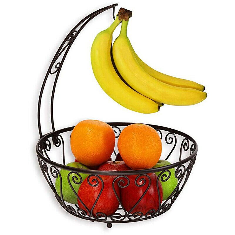 2 Tier Fruit Mand, Afneembare Fruit Stand Houder Met 2 Banaan Hangers