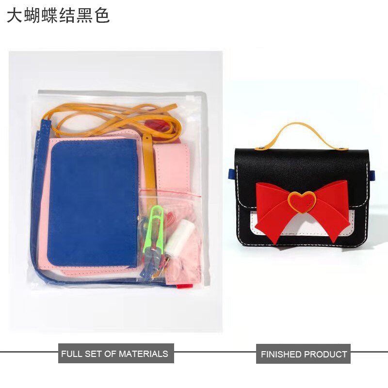 Leuke Boog Tas Maken Diy Materialen Handwerk Tas Self-Made Lederen Accessoires Beginners Self-Made Schoudertas Naaien levert: BlackL