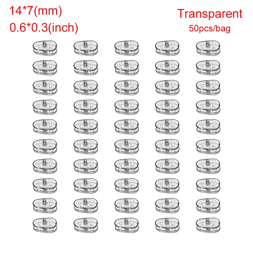 25 Paar Siliconen Neus Pads Schroef Extra Soft Brace Ondersteuning Pad Voor Bril Zonnebril Eyewear Accessoires S/L Maat: 14x7mm Transparent