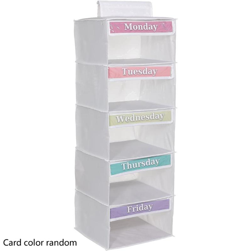 Organizer na ubrania z 5 półkami, tygodniowy, dla dzieci, wiszący organizer robić szafy, półki wiszące z motywem dni tygodnia dla dzieci.