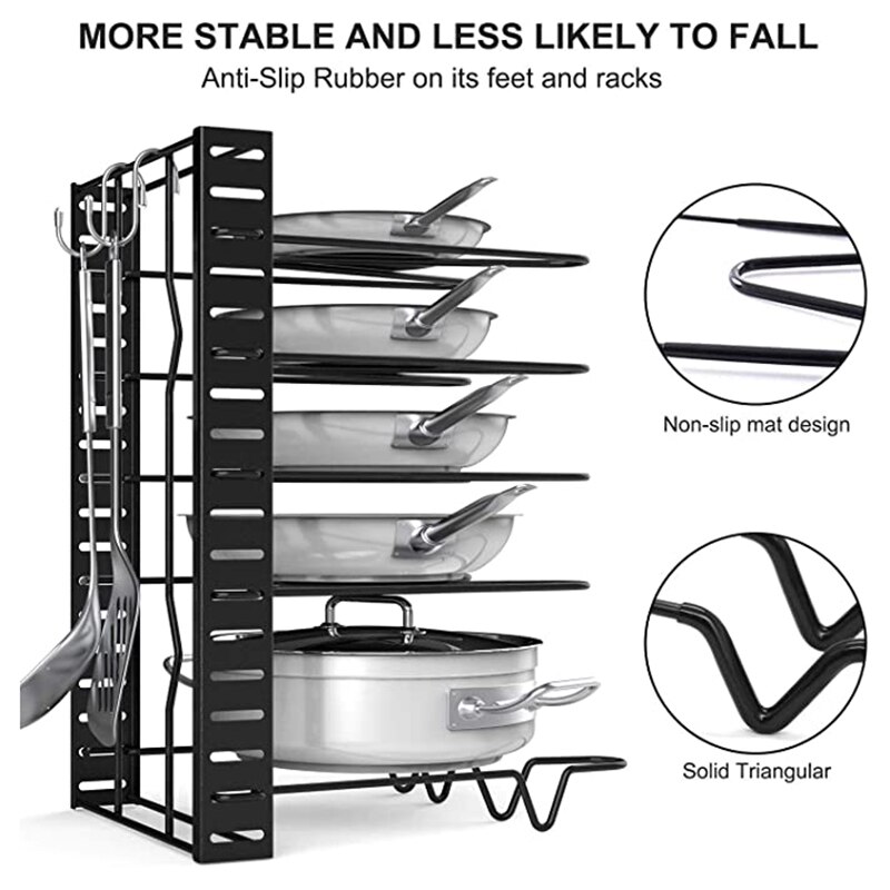 Pot Rack Organizer 5/8 Tier Optional Pans Lid Oragnizer Kitchen Counter Cabinet Pot Lid Holder J2Y