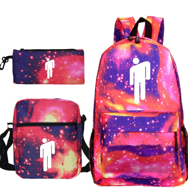 BILLIE EILISH-mochila con estampado de dibujos animados para estudiantes, conjunto de 3 Uds., bolsa de viaje informal Unisex, bolso de hombro: Lavanda