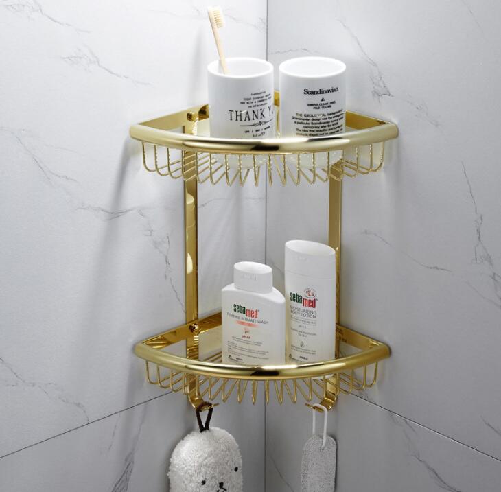 Koper Handdoekenrek Europese Stijl Golden Badhanddoek Rack Badkamer Badkamer Kamer Plank Hardware Hanger Set Bad Hardwares: double corner shelf