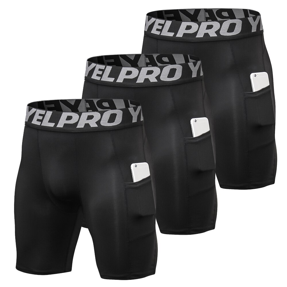 3 pakke løpeshorts for menn hurtigtørkende trening fitness kompresjon gymshorts aktive treningsundertøy sportstights med lomme: Xxl / Helt svart