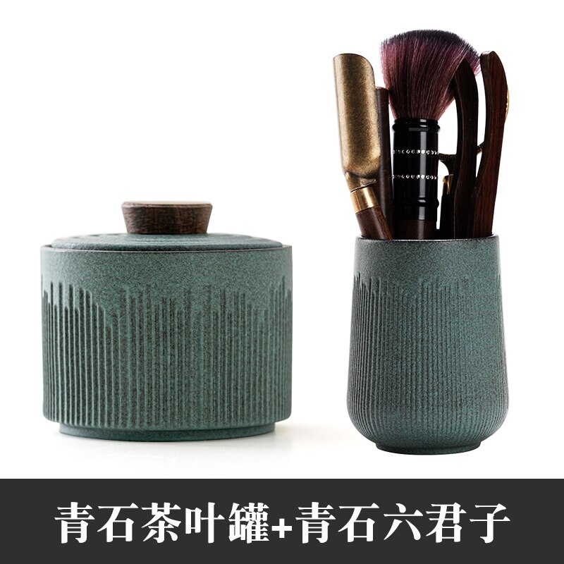 Ceramic Green Tea Caddy Household Storage Tank with Lid Kitchen Condiment Dispenser Sugar Bowl and Salt Bowl Desktop Ornaments: D