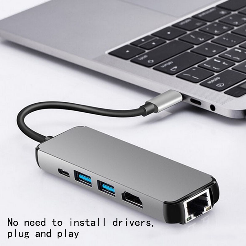 Estación de acoplamiento para ordenador portátil, USB 3,0, HDMI, RJ45, Gigabit, PD, Fealushon, para MacBook, Samsung Galaxy S9 /S8 / S8 +, tipo C