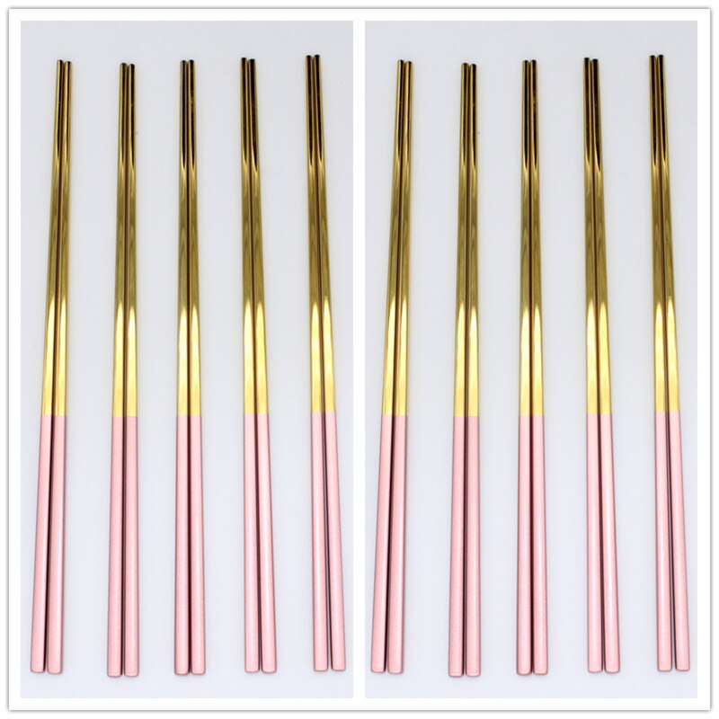 10 Paare Sushi Hashi Stäbchen edelstahl Lebensmittel Klasse Platz Chinesischen Metall Stäbchen Mehrweg Stäbchen Küche Werkzeuge: 10 Paare Rosa Gold
