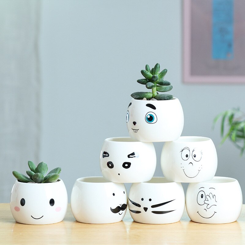 Keramiek gezichtsuitdrukking bloempot eenvoudige vetplant container groene plantenbakken kleine bonsai potten huisdecoratie