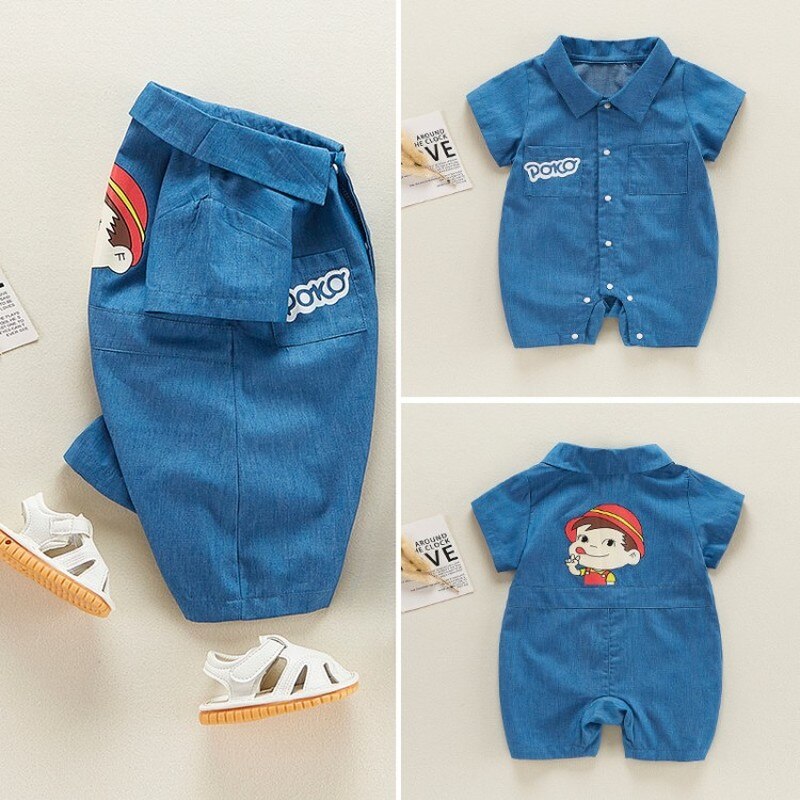 Denim Strampler für Junge und Kleid für Mädchen Karikatur Druck Baby Karosserie Zwilling Outfits Nette Kleidung für Neugeborene Baby dinge