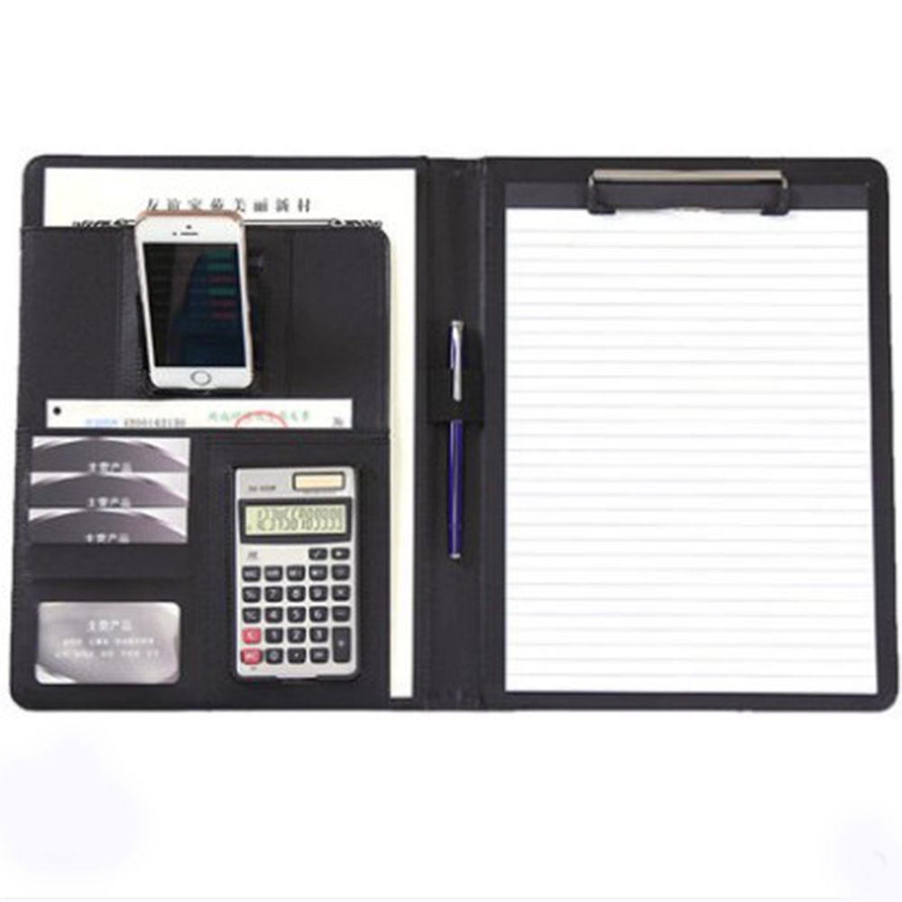 Multifunctional Padfolio Business Zippered Padfolio Folder Document Case Organizer Leather A4 PU Portfolio Memo Pad