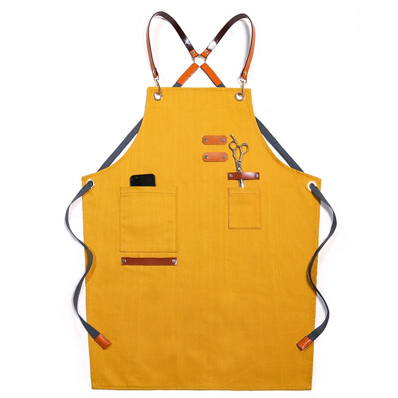 Solid Denim Pocket Bibs House Cleaning Working Coffee Pinafore Canvas Apron Kitchen Accessories Shop Cooking Baking Accessories: 2WQ-46451-003