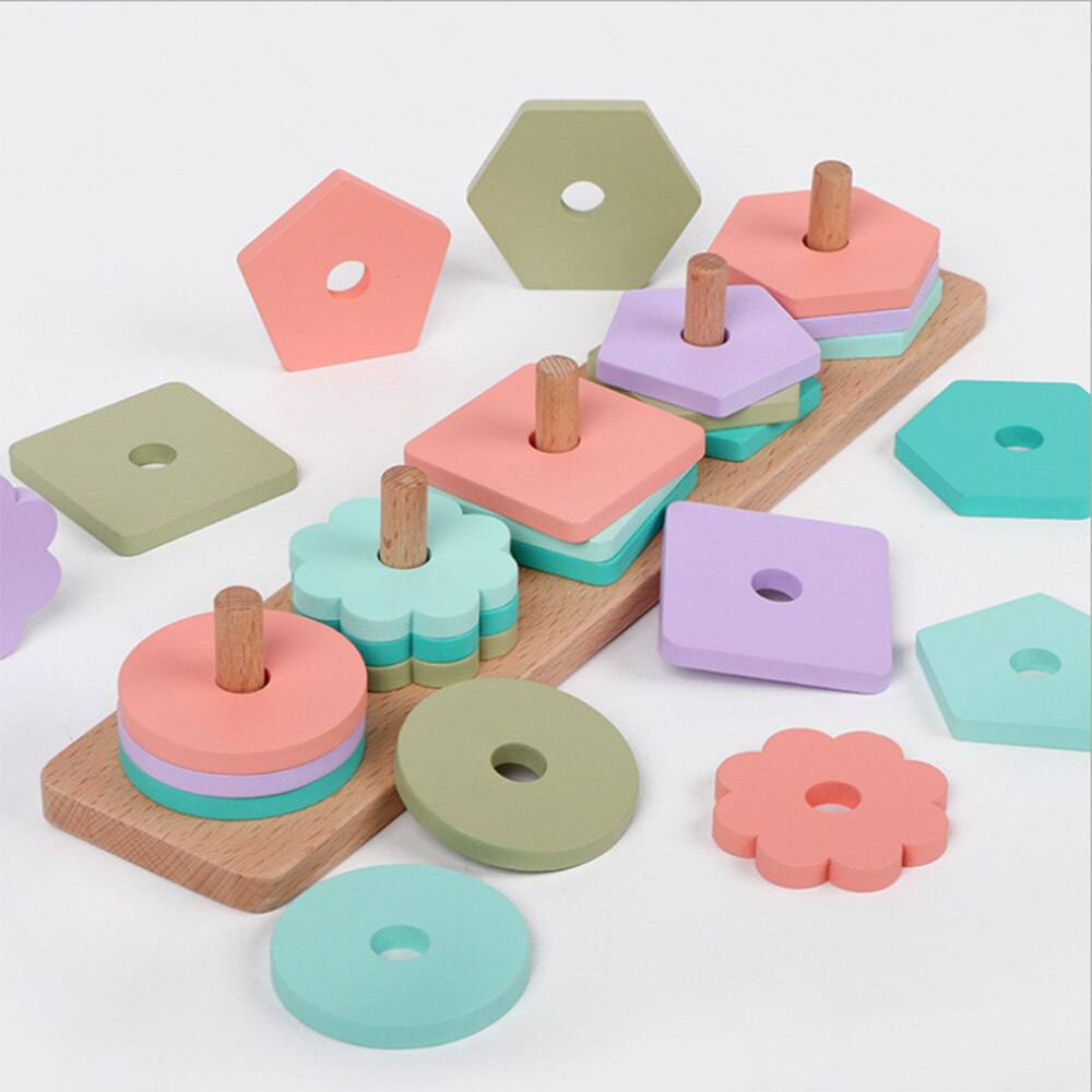 Baby Kids Regenboog Houten Kolom Blokken Sets Educatief Geometrische Vorm Bijpassende Speelgoed Kinderen Stapelen Toys