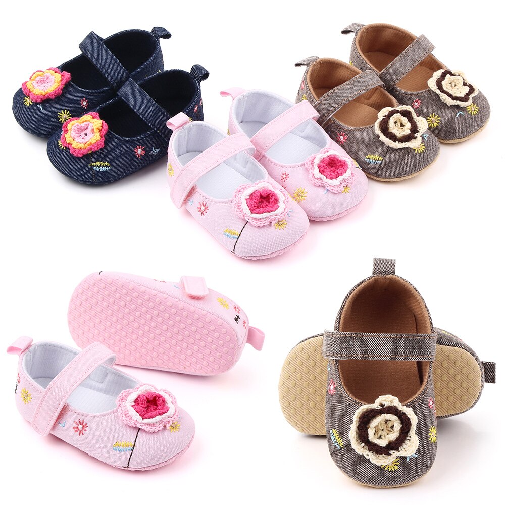 Baby Girls Woolen flowers Shoes Spring Toddler Embroidered Princess Shoes Bow Soft Sole Newborn Baby First Walkers