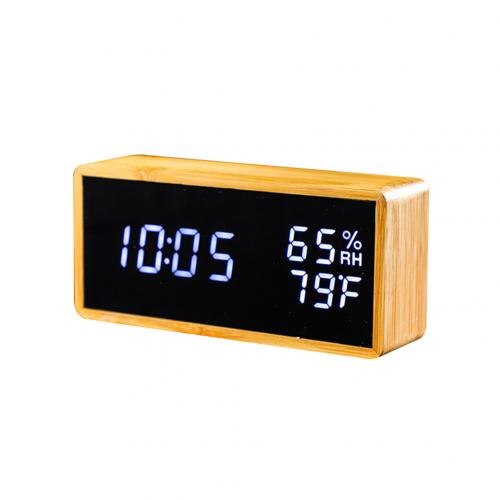 Houten Temperatuur Vochtigheid Monitor Sound Control Snooze Led Digitale Wekker: WHITE