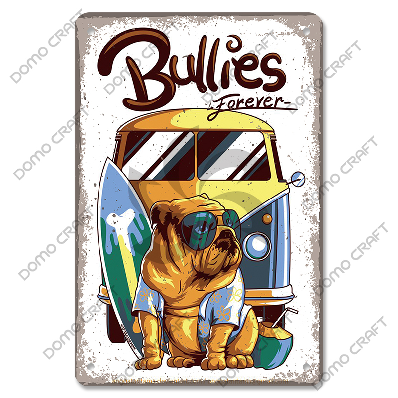 Póster de perros bonitos, carteles de Metal de estaño, placa de Metal Vintage Bulldog Dachshund, decoración artística de pared para cafetería, cocina, jardín y hogar